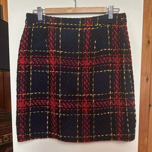 HALOGEN Blue, Black, Yellow and Red Tweed Plaid Tartan Skirt – 8